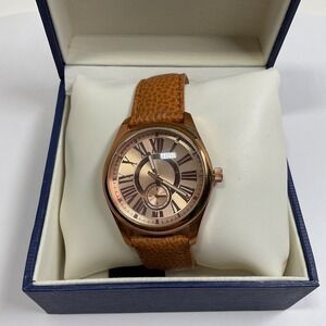 Bronzo Italia Womens Rose Gold Tone Watch Tan Leather Strap Roman Numeral Dial